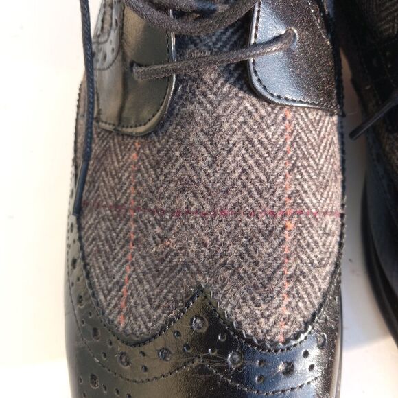 Giovanni Mens Leather & Tweed Wingtip Ankle Dress Boots Black Leather  - Size 9 main image 6